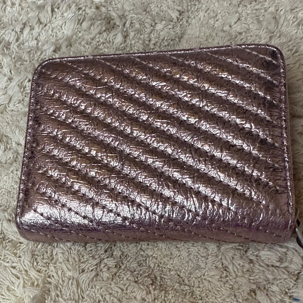 Tory Burch Pink Metallic Small Kira Moto Quilted Zip Around Wallet